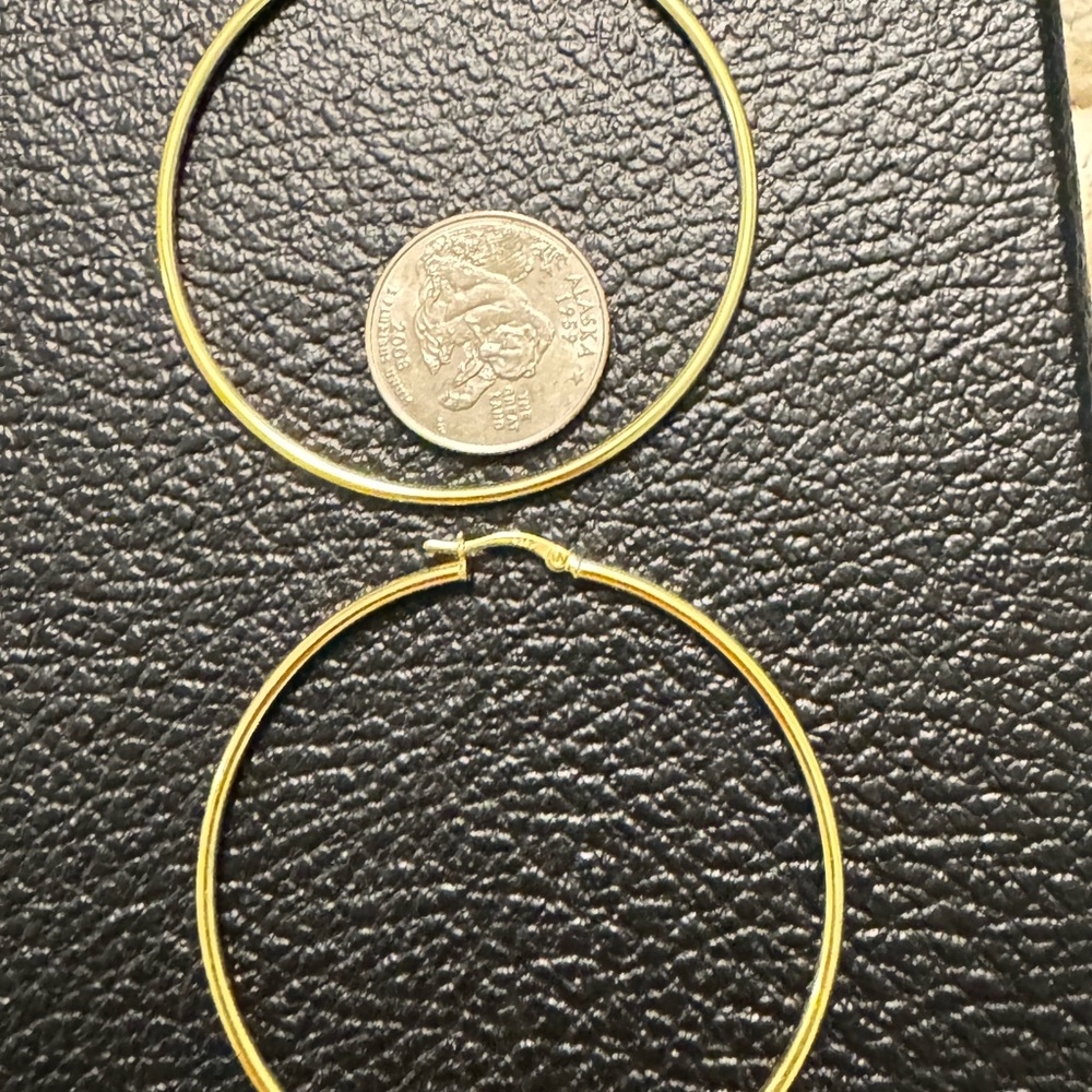 Elegant 925 sterling silver vermeil Gold Hoop Earrings2” circumference $30
